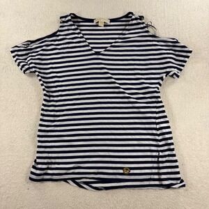 Michael Kors Striped Cold Shoulder V Neck Top‎ Sz S Women's Blouse Casual Career